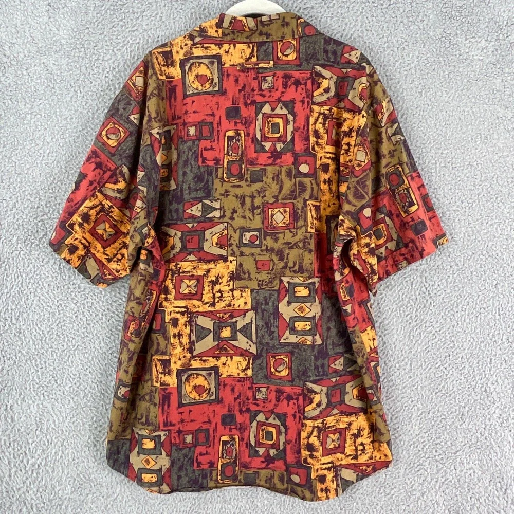 The Territory Ahead Shirt Mens L Red Geometric Abstract Cotton Boho Vintage 90's